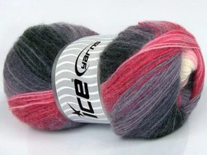 4-Skein Lot Angora Batik Yarn  wool fine 4x100g/550m Purple Black Pink Ecru - Picture 1 of 4
