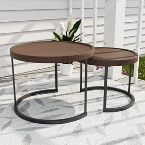 EAGLE PEAK Wood Grain Top Round Modern Nesting Coffee Tables - Picture 1 of 7