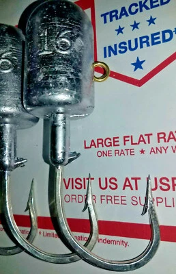 Paquete de 6 plantillas de cabeza de bala de 12 oz 12/0 ganchos de mostaza pesca inferior ling bacalao fletán Foto 1 de 3