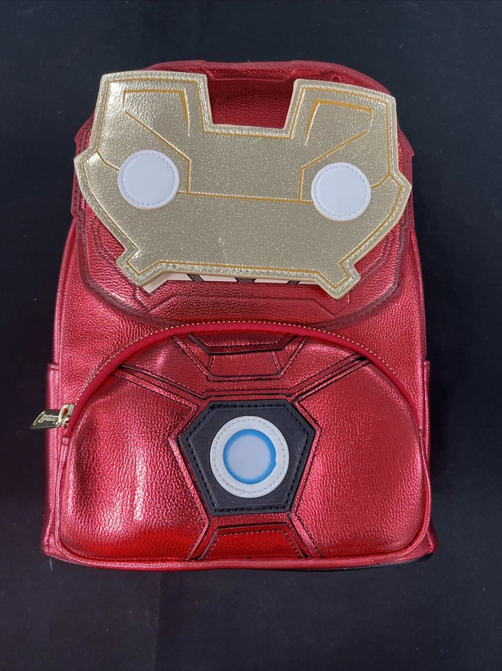 Loungefly Unisex Marvel Iron Man Light up Mini Backpack Metallic Leather Bag