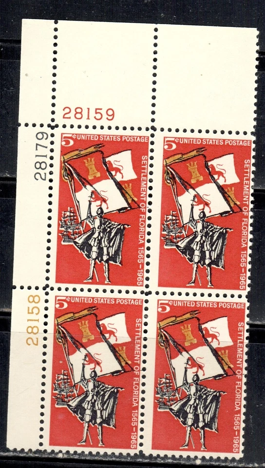 #1271 1965 5-cent Florida Settlement block of 4 with plate# MNH - Image 1 of 1
