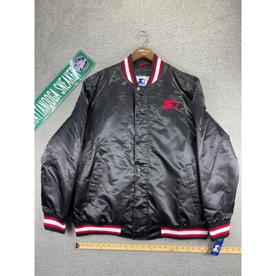 Starter Retro Satin Varsity Bomber Jacket Mens 2XL Black Red $225 NWT XXL NEW - Image 1 of 4