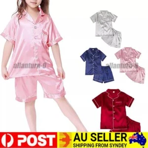 Kid Girls Boys Silk Satin Pajamas Set Short Sleepwear Pyjamas Nightwear Outfits - Picture 1 of 28