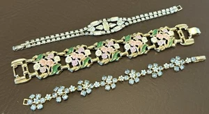 VTG Jewelry Rhinestone Enamel Lot Of 3 Bracelets - Picture 1 of 8