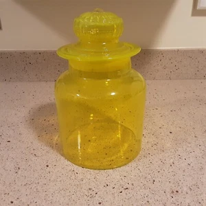 Vtg Takahashi Yellow Glass Apothecary Jar Daisy Lid Bright Japanese - 9" Tall - Picture 1 of 10