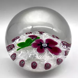 1989 Peter Holmes Selkirk Pink Pansy Flower White Latticino Paperweight Scotland - Picture 1 of 7
