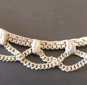 Collar artesanal de plata esterlina firmado por PJ cadena de vieira cuello drapeado corbata de cuerda - Imagen 1 de 10