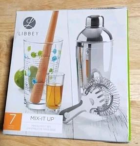 Libbey Mix-It Up 7-Piece Cocktail Barware Set 16 oz Shaker & Glass Kitchen NEW - Picture 1 of 6