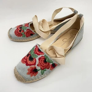 Jessica Simpson Ankle Wrap Espadrilles 8 M Denim Flat D’Orsay Women Shoes - Picture 1 of 15