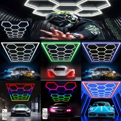 14 Sechskant LED Hexagon Beleuchtung Werkstatt Studio Garage Autohaus Einzelhand - Bild 1 von 4