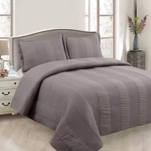 Lewis Mocha 3 Pce Lightly Quilted Polyester Cotton Coverlet Set Queen - Picture 1 of 2