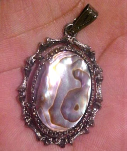 Vintage Anhänger Abalone silberfarben Emaille - Bild 1 von 3