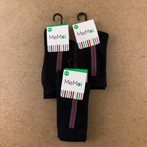 MeMoi Boys Shoe Size 12-6 Black Side Stripe Cotton Blend Crew Socks 3 Pairs NWT - Picture 1 of 5