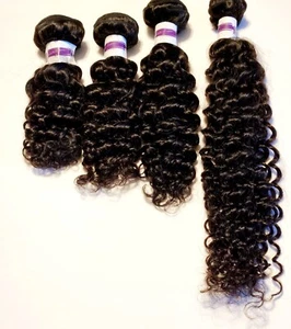 Paquetes de extensiones de cabello humano virgen brasileño 9A ~ rizado profundo ~ 12,14,16,24 pulgadas - Imagen 1 de 3