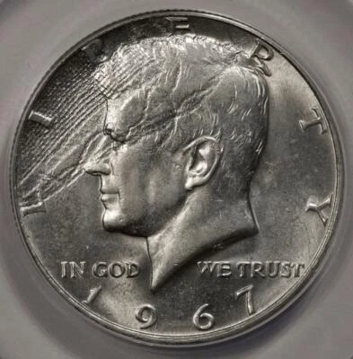 1967 ANACS AU50 Struck Thru Cloth Silver Kennedy Half Dollar Mint Error Rare - Image 1 of 4