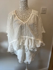 Intimately Free People 109% Cotton Pyjamas Set Ivory Shorts Ruffles Size M - Picture 1 of 13