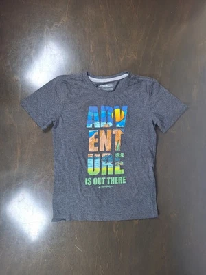 Boys size 7/8 Eddie Bauer Shirt Adventure Colorful Crew Neck Gray Blue Orange - Image 1 of 4