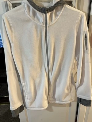 Tek Gear женщин флисовые куртки 1 x белый W серый отделки плюс размер прорези для пальцев б/у в отличном состоянии - Изображение 1 из 4