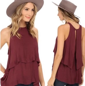 Free People Womens Layers In Love Tunic Top Shirt Burgundy Size Large (1421) - Picture 1 of 5