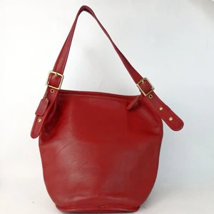 Bolso de hombro Coach 9085 vintage hecho en EE. UU. de cuero rojo con cubo de lona usado - Imagen 1 de 14
