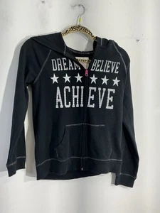 Girls So Perfect Zip Hood Sweatshirt Sparkle Graphic Black Size 16 - Picture 1 of 10