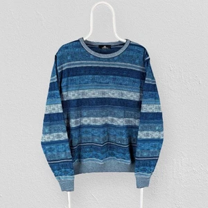 Montechiaro Blue Patterned Knit Jumper Made in Italy Coogi Style Mens Medium - Picture 1 of 6