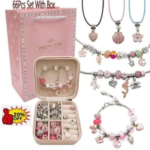 Girls Bracelet Making Kit Beads Jewellery Charms Pendant Set DIY Craft Kids Gift - Picture 1 of 15