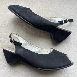 Arche Black Nubuck Leather Slingback Heels Pumps Women EU 41 US 9.5 Peep Toe - Picture 1 of 17