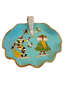 MCM ITALIAN ARTIST WALL ART DECOR VENICE CARNIVAL SHELL BOWL/PLATE W/ GOLD RIM - Picture 1 of 18