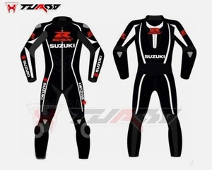 New Suzuki Black GSXR Mens Motorcycle Racing Leather Suit 1 piece Motorbike Suit - Picture 1 of 4