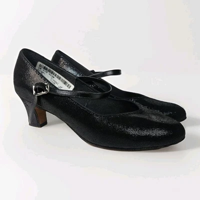 Vintage 90s Black Leather Glitter Mary Jane Round Toe Formal Dress Shoe 10.5 W - Image 1 of 4