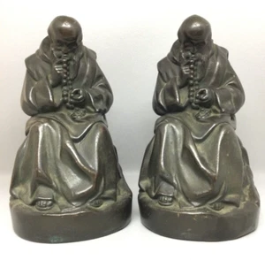 c1920's Antique ARMOR BRONZE Bookend Priest Monk Rosary Religious Bronze-Clad - Picture 1 of 8