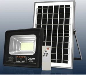Faro Solare 200W con Pannello e Telecomando - IP66, Risparmio Energetico Esterni - Afbeelding 1 van 13