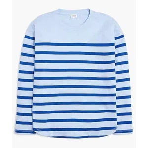 T-shirt J.Crew donna L blu a righe cotone orlo curvo L/S maglietta casual nuova con etichetta *LEGGI* - Foto 1 di 10