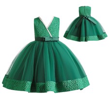 Kids Girls Bridesmaid Dress Flower Girl Tulle Dress Sleeveless V Neck Tutu Dress