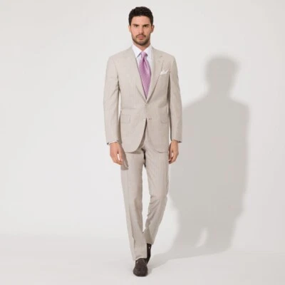Traje Stefano Ricci Current Mezcla Cachemira Crema Rayas Dos Botones 50R $6250 Nuevo con Etiquetas Foto 1 de 4