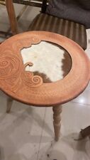 Leather Hand tooled Side Table Fully Hand Carved Leather