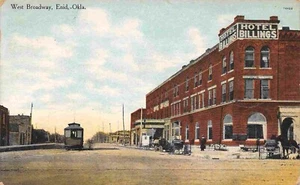 West Broadway Streetcar Hotel Billings Enid Oklahoma 1912 postcard - Picture 1 of 2