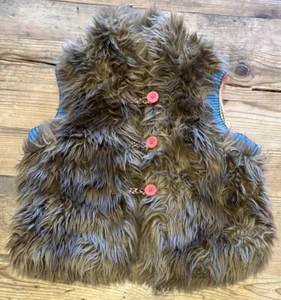 Oilily Size 4-6 (?) Girls Brown Multi-color Reversible Faux Fur Vest - Picture 1 of 8