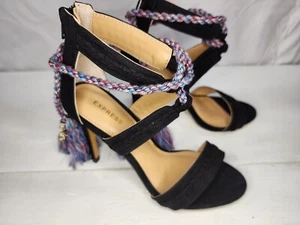 Express High Heels Black Gladiator Tassles NWOT - Picture 1 of 12