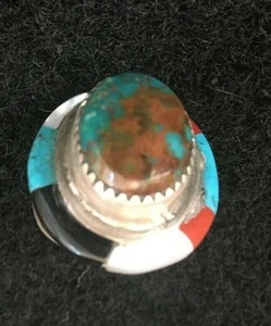Vintage Native American Inlay Multi Stones Turquoise Signed Size 6 signed - Picture 1 of 3