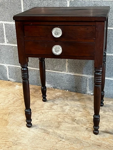 FINE  sheraton 1820s cherry 2 drawer work table glass knobs  original finish Cover