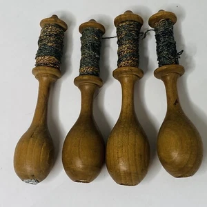 4 Vtg Small French Belgium Wood Bobbins Lace Making Wooden Spools Set Lot - Picture 1 of 6
