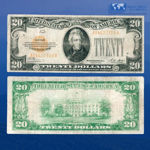 Fr.2402 1928 $20 Twenty Dollars Gold Certificate Gold Seal, Choice F #37720 Cover