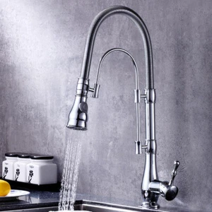 Grifo fregadero de cocina de baño grifo mezclador de resorte giratorio latón grifo de una sola manija - Imagen 1 de 5