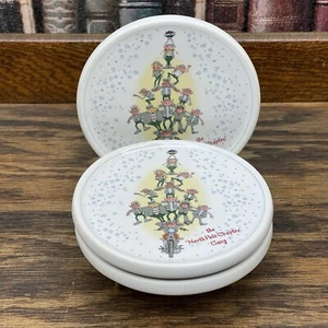 vtg Harley Davidson 2002 north pole chapter gang elves 3pc coaster set ceramic - Picture 1 of 9