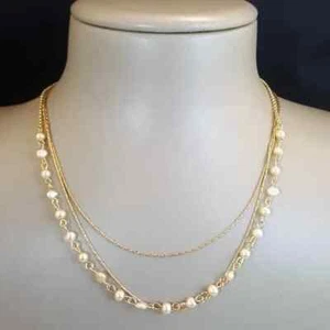 Collar multicapa LC Lauren Conrad para mujer chapado en oro perlas de agua dulce nuevo con etiquetas - Imagen 1 de 4