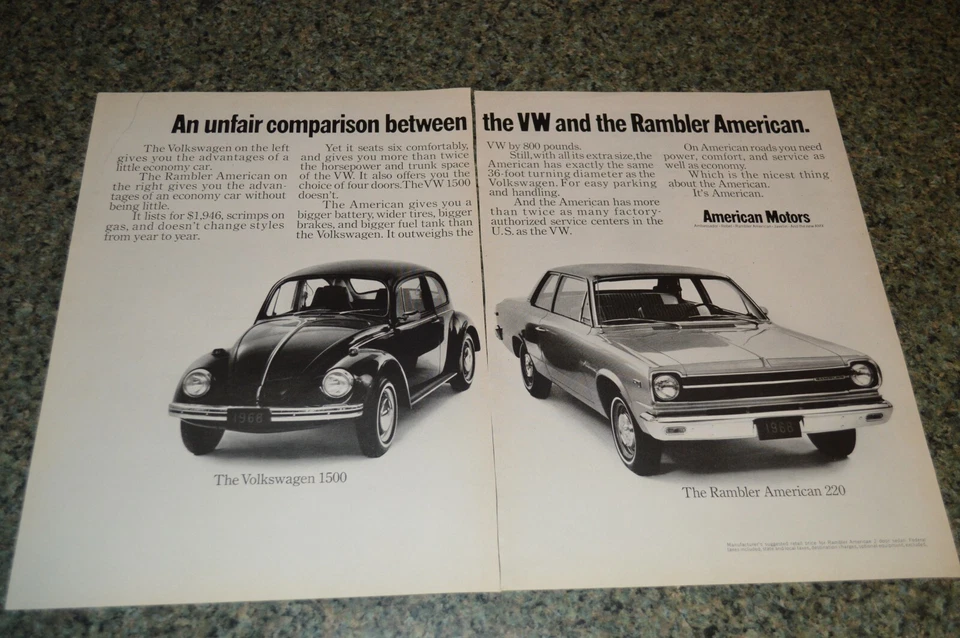 AMC RAMBLER AMERICAN 220 1969/VW Beetle anuncio original impreso anuncio 69 Foto 1 de 1