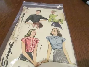*Simplicity sewing pattern 1403 set of fitted blouses miss size 14 vtg 1945 - Picture 1 of 2