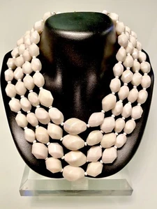 VINTAGE~WEST GERMANY~4 STRAND~FACETED WHITE BEADED NECKLACE~18”+2”EXT.~EUC - Picture 1 of 10